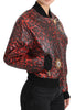 Dolce & Gabbana Red Leopard Bomber Leather Jacket with Crystal Buttons