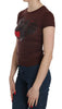 Exte Chic Brown Hearts Print Crew Neck Blouse