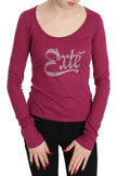 Exte Elegant Pink Crystal Embellished Long Sleeve Top