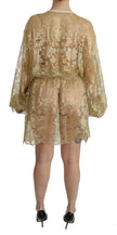 Dolce & Gabbana Elegant Gold Lace A-Line Knee Length Dress