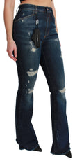 Dolce & Gabbana Chic High Waist Flare Denim Queen Embroidery