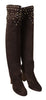 Dolce & Gabbana Studded Suede Knee High Boots in Brown