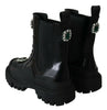 Dolce & Gabbana Elegant Black Leather Combat Boots with Crystal Detail