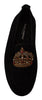 Dolce & Gabbana Elegant Black Leather Loafer Slides with Gold Embroidery