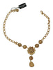 Dolce & Gabbana Elegant Gold Crystal Floral Charm Necklace