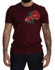 Dolce & Gabbana Elegant Bordeaux Roses Motif Crewneck Tee