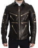 Dolce & Gabbana Elegant Brown Gold-Detailed Leather Jacket