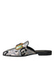 Dolce & Gabbana Gray Jacquard Crystal Mule Flat Sandals Shoes