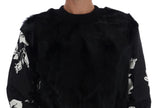 Dolce & Gabbana Floral Brocade Black Fur Sweater