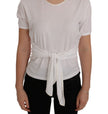 Dolce & Gabbana Elegant White Wrap Blouse with Crystal Accents