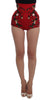 Dolce & Gabbana Glamorous Red Silk Floral Embroidered Shorts