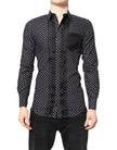 Dolce & Gabbana Black Polka Dot Long Sleeves Gold Formal Shirt