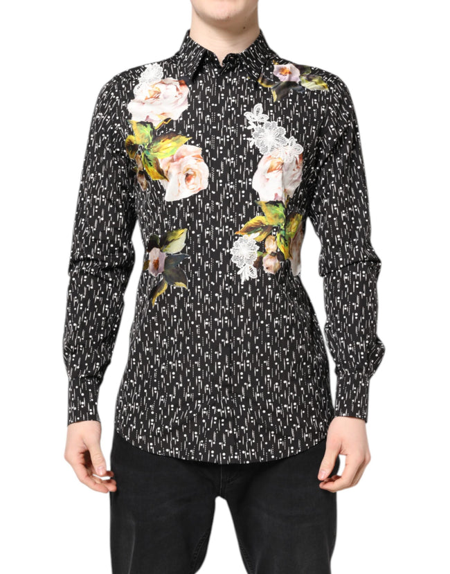 Dolce & Gabbana Black GOLD Floral Embroidery Formal Shirt