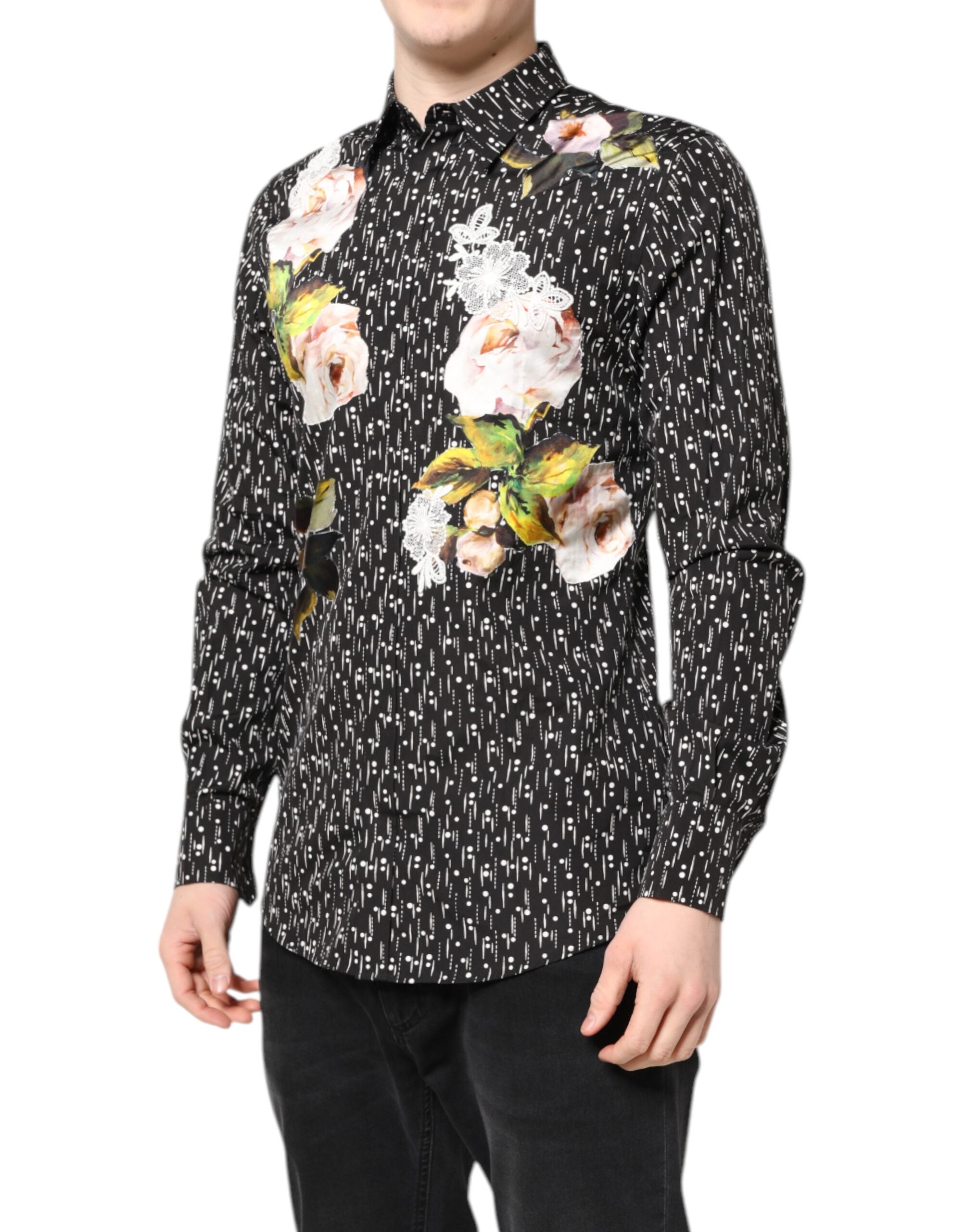 Dolce & Gabbana Black GOLD Floral Embroidery Formal Shirt