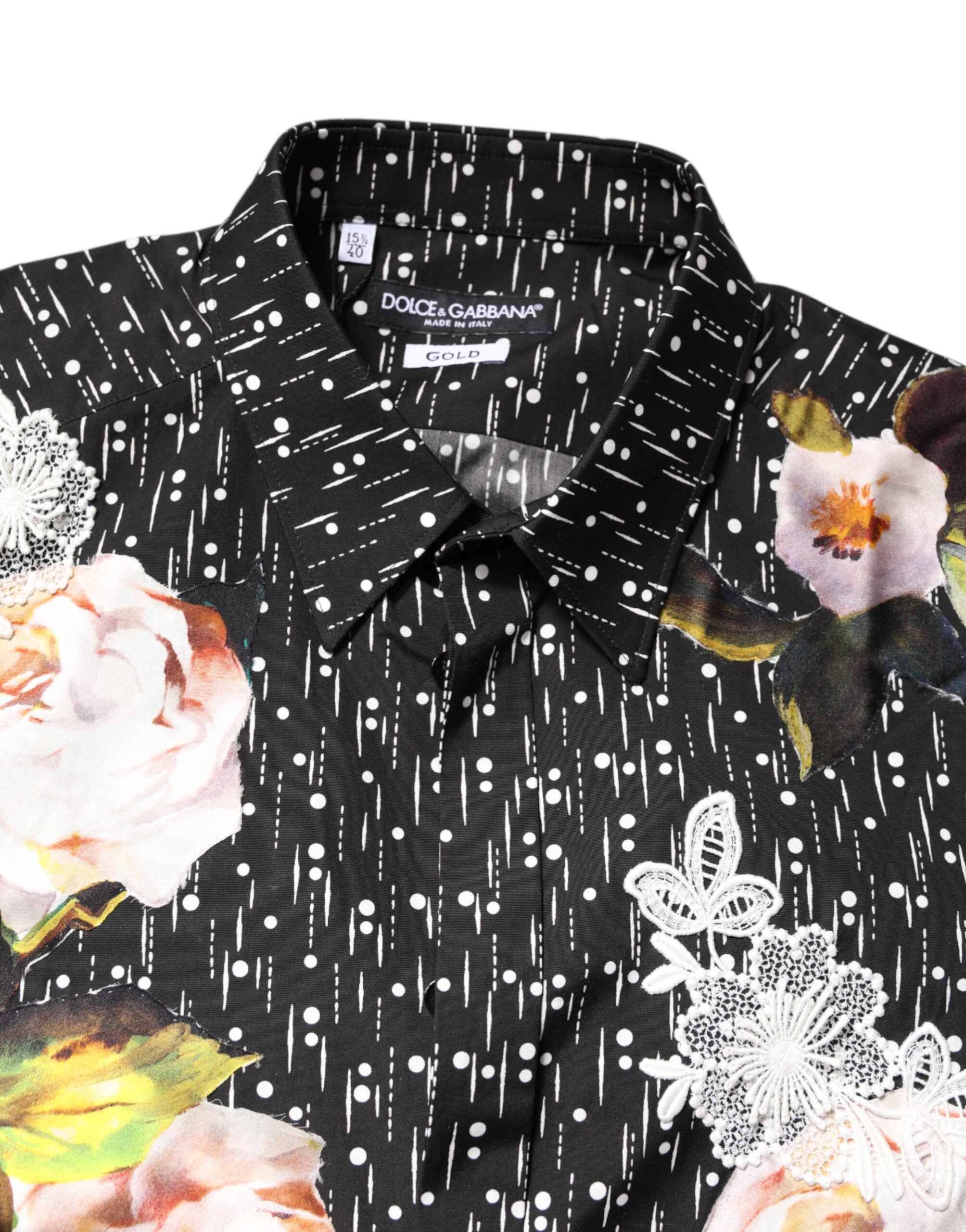 Dolce & Gabbana Black GOLD Floral Embroidery Formal Shirt