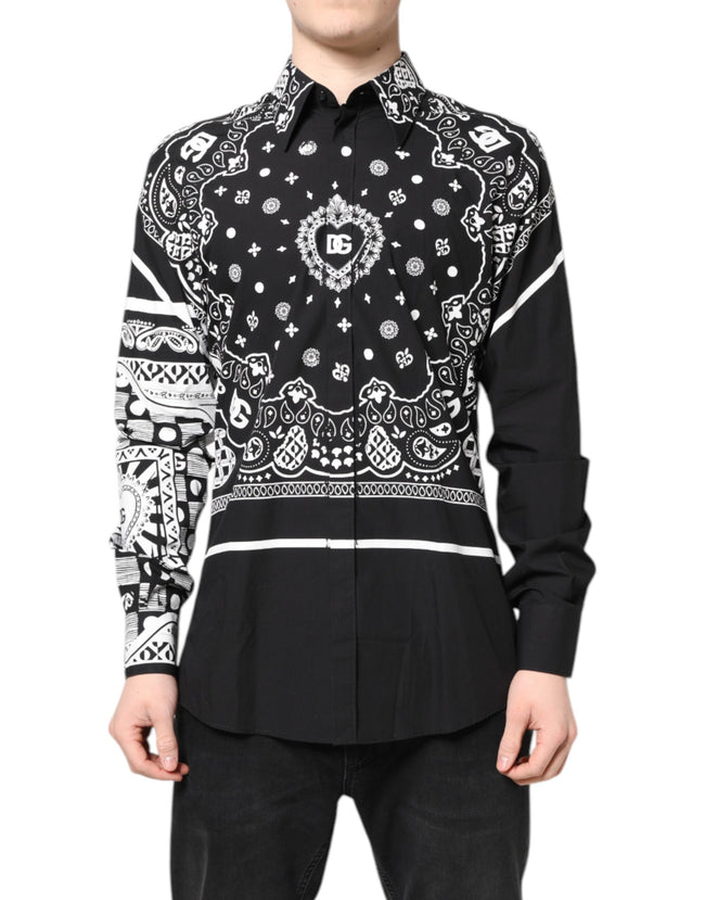 Dolce & Gabbana Black White Bandana Cotton Formal Dress Shirt