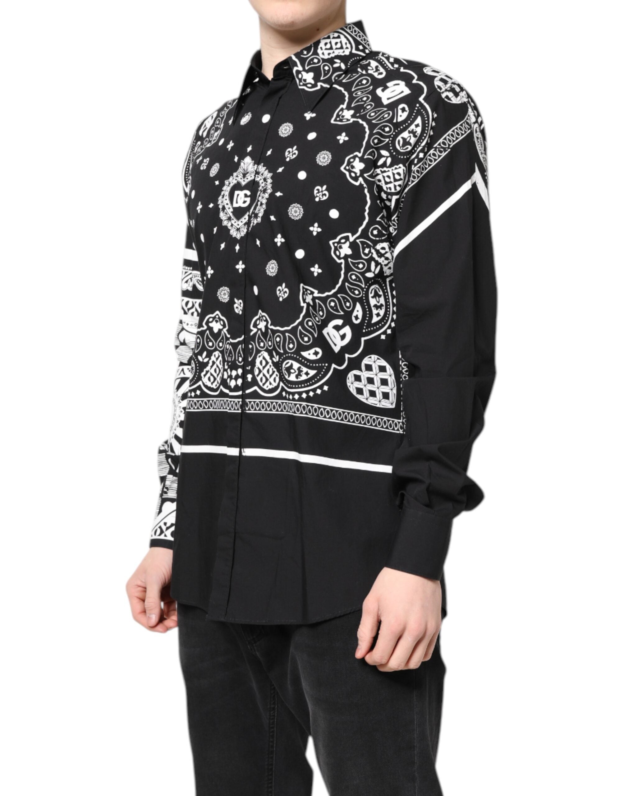Dolce & Gabbana Black White Bandana Cotton Formal Dress Shirt