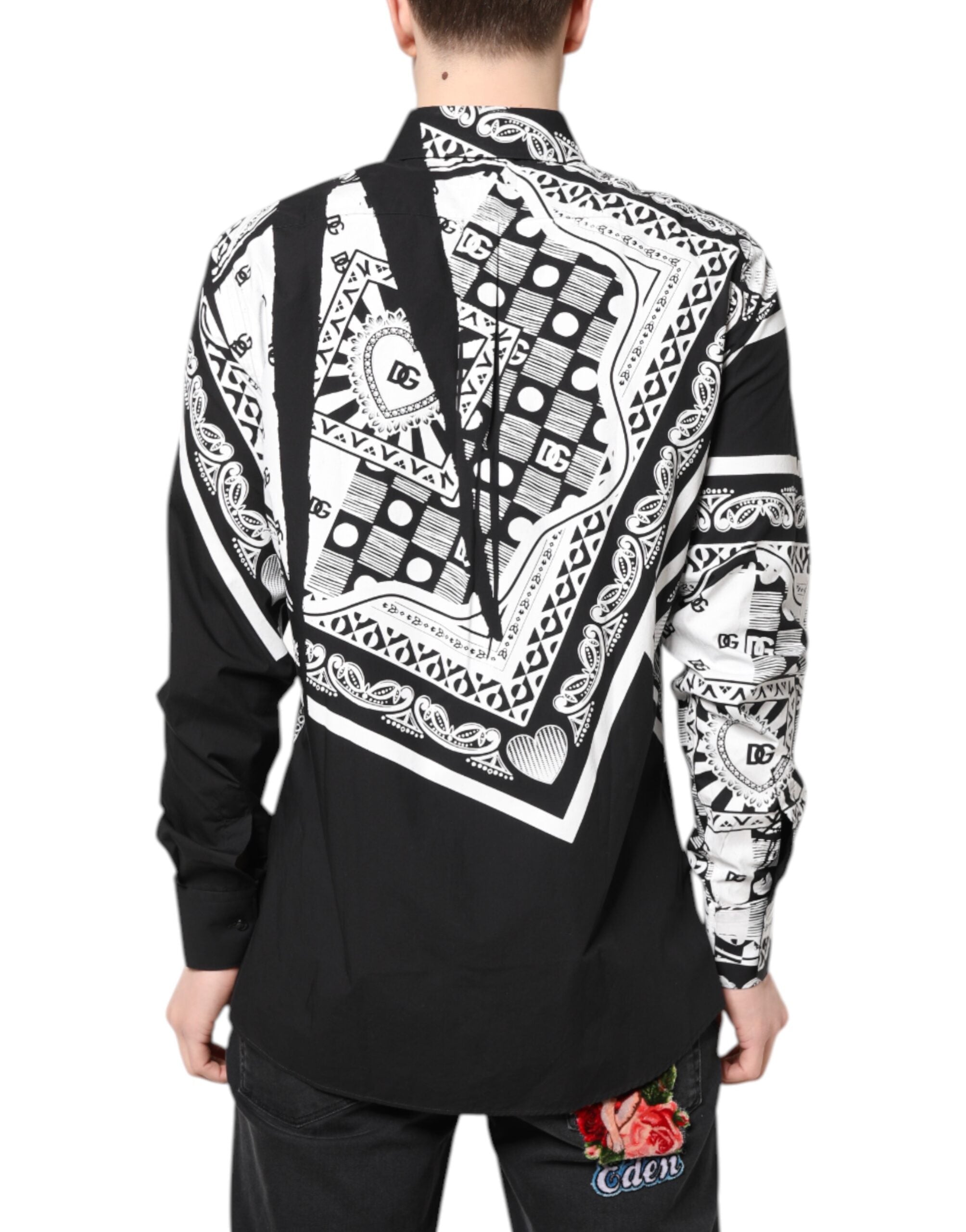 Dolce & Gabbana Black White Bandana Cotton Formal Dress Shirt