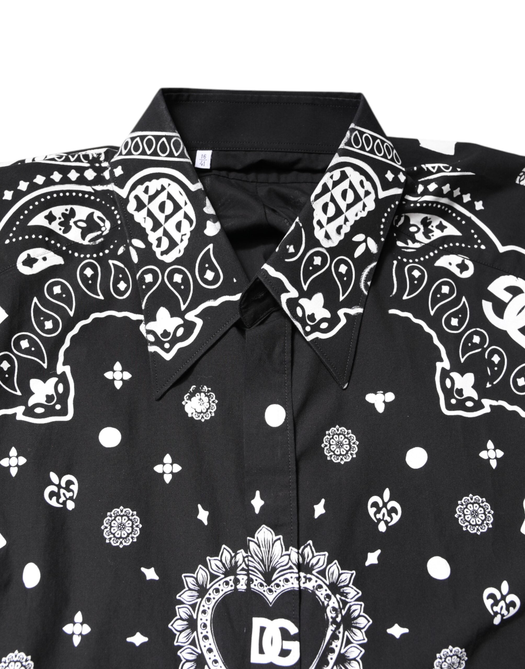 Dolce & Gabbana Black White Bandana Cotton Formal Dress Shirt