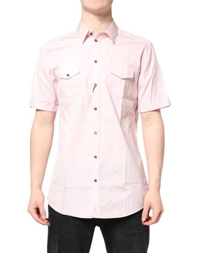 Dolce & Gabbana Pink Short Sleeves Cotton GOLD Casual Shirt