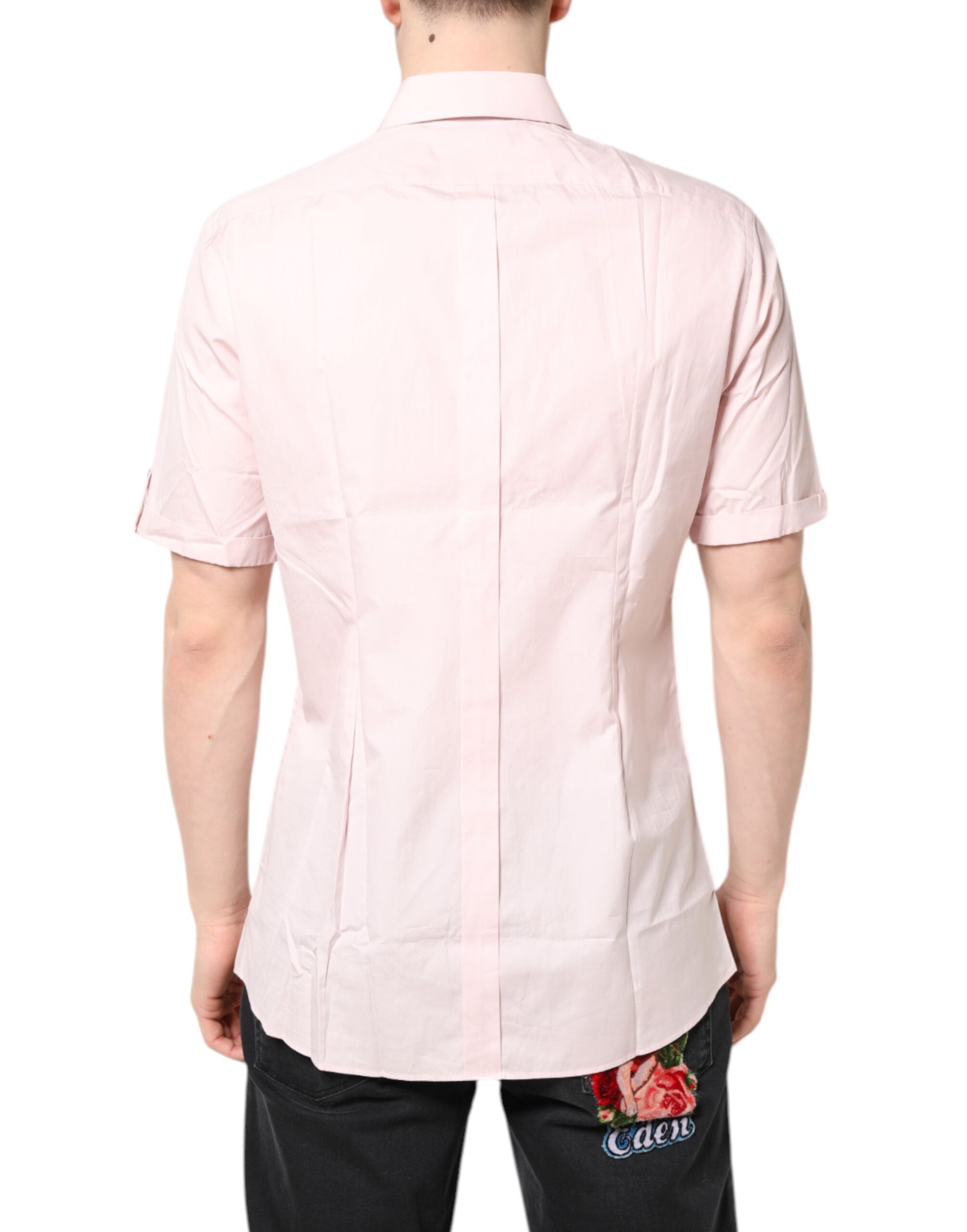 Dolce & Gabbana Pink Short Sleeves Cotton GOLD Casual Shirt