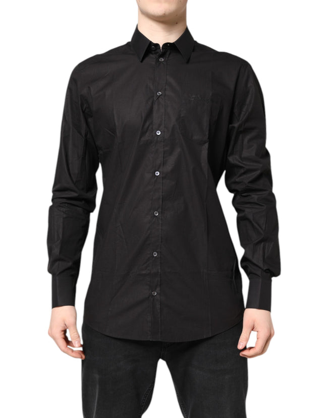 Dolce & Gabbana Black GOLD Cotton Dress Formal Shirt
