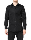 Emporio Armani Black Cotton Long Sleeves Men Formal Dress Shirt