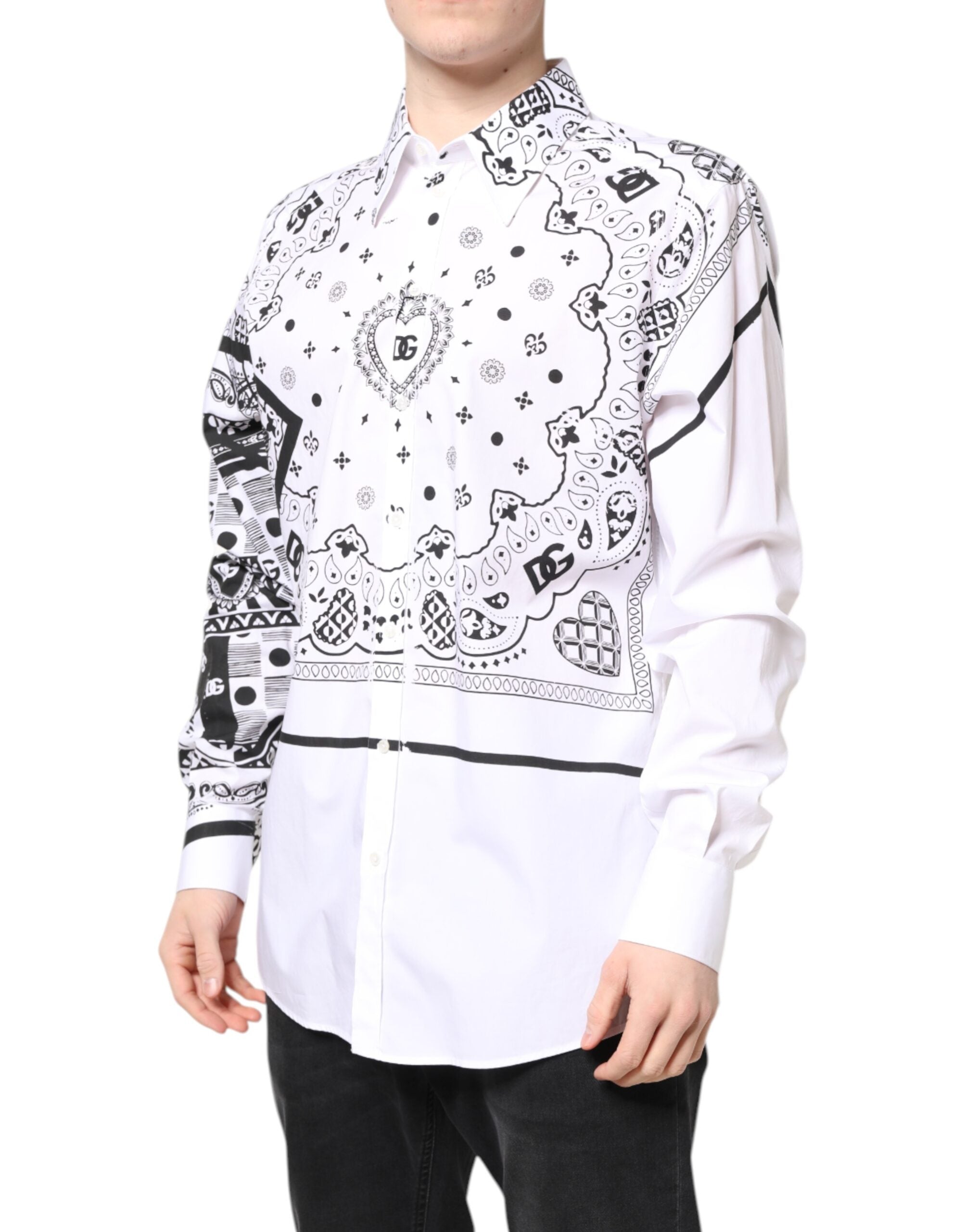 Dolce & Gabbana White Black Bandana MARTINI Formal Shirt
